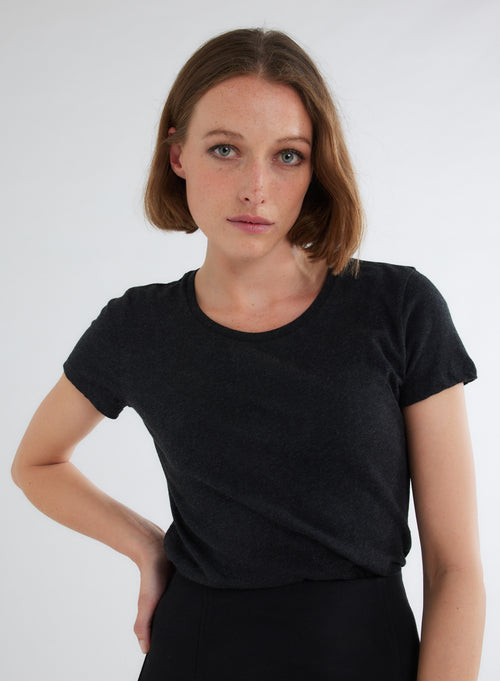 Jamie Heather Black T-Shirt Crew Neck Short Sleeves in Deluxe Cotton - MAJESTIC FILATURES