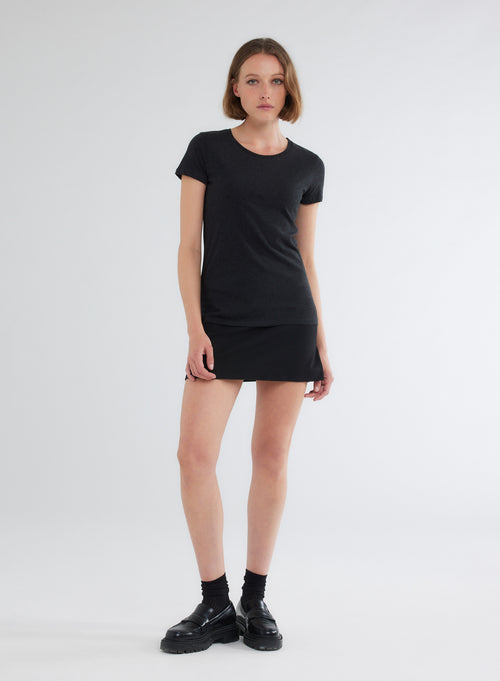 Jamie Heather Black T-Shirt Crew Neck Short Sleeves in Deluxe Cotton - MAJESTIC FILATURES