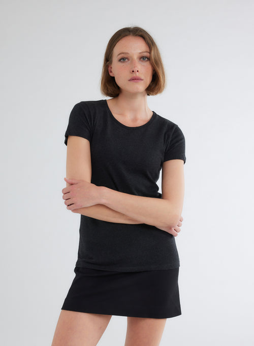 Jamie Heather Black T-Shirt Crew Neck Short Sleeves in Deluxe Cotton - MAJESTIC FILATURES