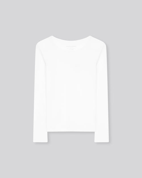 T-Shirt Weiß Rundhalsausschnitt Langarm in Deluxe Baumwolle - MAJESTIC FILATURES