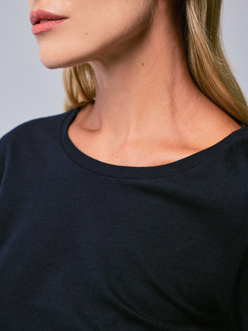 Marineblaues Kurzarm-T-Shirt mit Rundhalsausschnitt aus Bio-Baumwolle - MAJESTIC FILATURES
