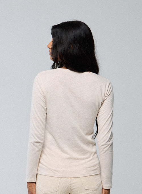 Camiseta beige de manga corta con cuello redondo en algodón orgánico - MAJESTIC FILATURES