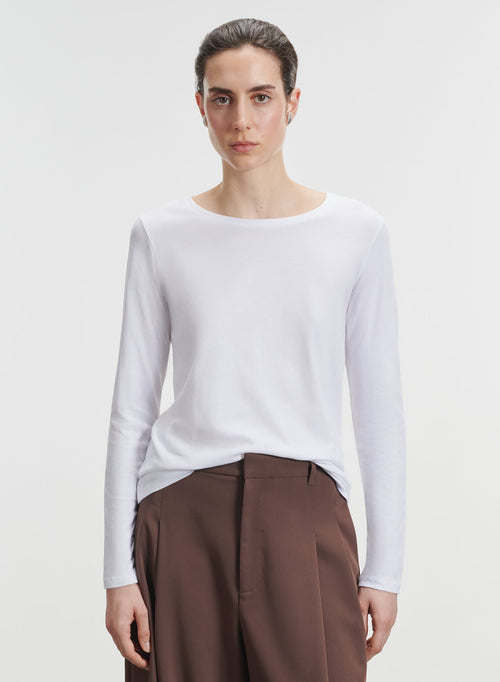White Long Sleeves Round Neck T-Shirt in Organic Cotton  - MAJESTIC FILATURES