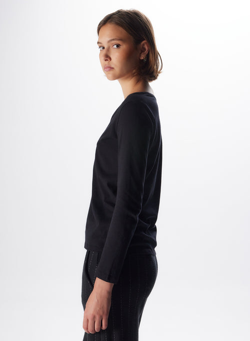 "Cotton V-Neck Long Sleeve T-Shirt" - MAJESTIC FILATURES