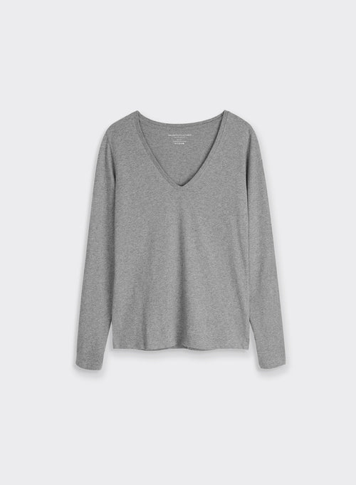 "Cotton V-Neck Long Sleeve T-Shirt" - MAJESTIC FILATURES