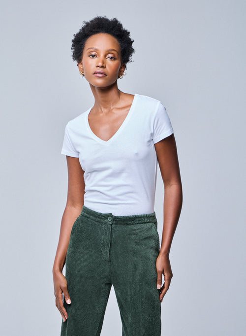 "Camiseta Julia cuello V manga corta de Algodón Deluxe" - MAJESTIC FILATURES