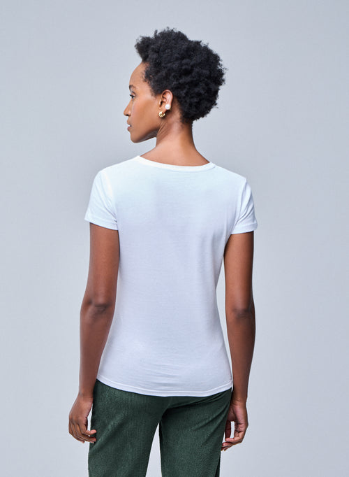 "Camiseta Julia cuello V manga corta de Algodón Deluxe" - MAJESTIC FILATURES