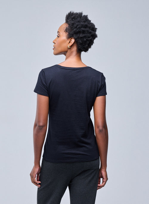 Julia T-Shirt V-Ausschnitt  kurze Ärmel aus Deluxe-Baumwolle - MAJESTIC FILATURES