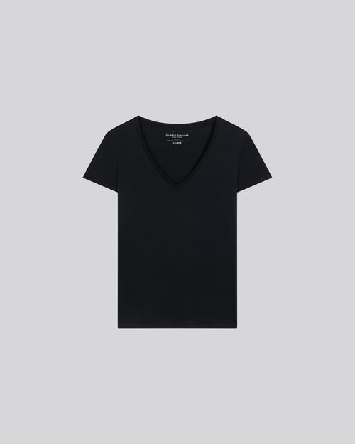 Julia T-Shirt V-Ausschnitt  kurze Ärmel aus Deluxe-Baumwolle - MAJESTIC FILATURES