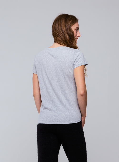 T-shirt Gris Julia Col V Manches Courtes en Coton organique - MAJESTIC FILATURES