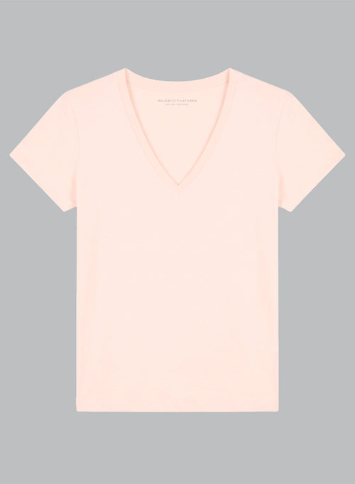 Julia T-Shirt mit V-Ausschnitt und kurzen Ärmeln aus Bio-Baumwolle in Blütenblatt - MAJESTIC FILATURES