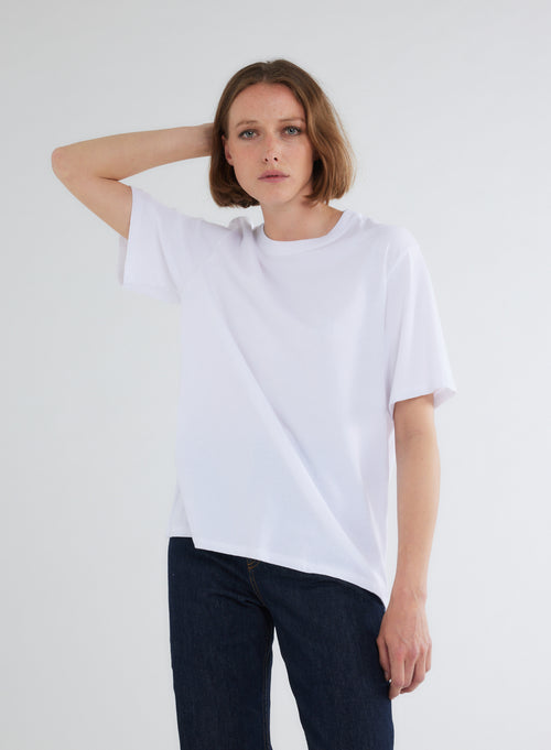 T-shirt Blanc Col Rond Manches Courtes en Coton organique - MAJESTIC FILATURES