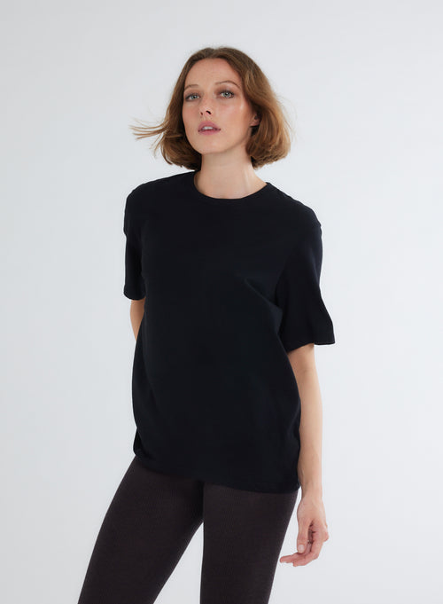 T-shirt Noir Col Rond Manches Courtes en Coton organique - MAJESTIC FILATURES