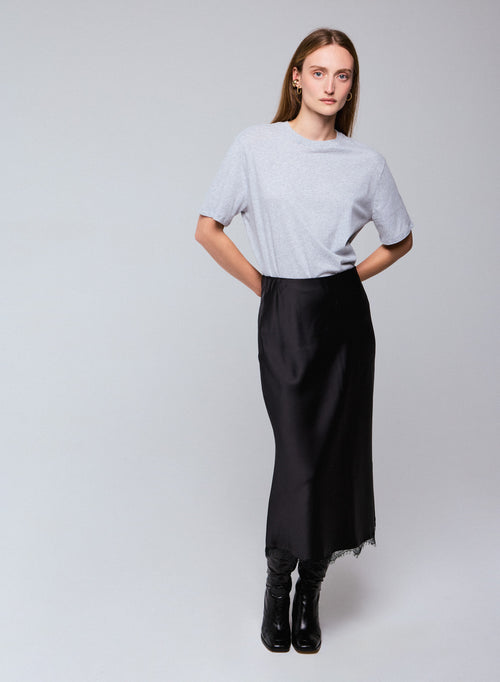 T-shirt Gris Col Rond Manches Courtes en Deluxe Coton - MAJESTIC FILATURES
