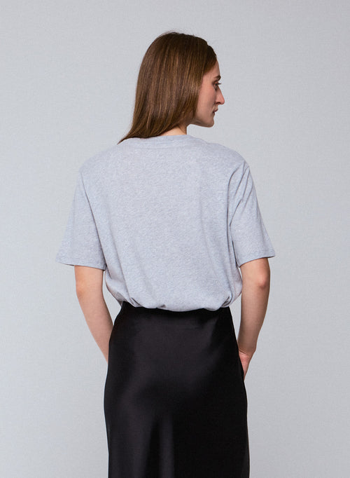 T-shirt Gris Col Rond Manches Courtes en Deluxe Coton - MAJESTIC FILATURES