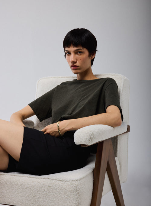 T-shirt Vert Col Rond Manches Courtes en Coton organique - MAJESTIC FILATURES