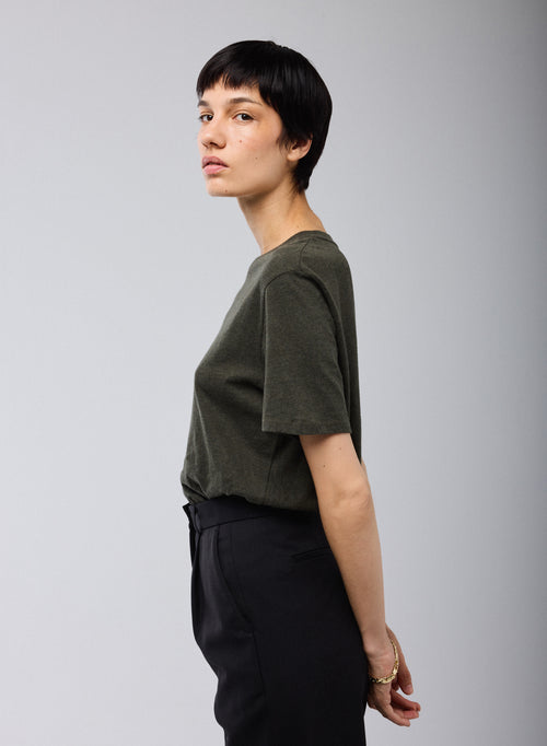 T-shirt Vert Col Rond Manches Courtes en Coton organique - MAJESTIC FILATURES