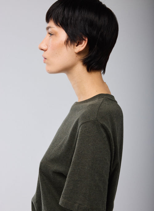 T-shirt Vert Col Rond Manches Courtes en Coton organique - MAJESTIC FILATURES