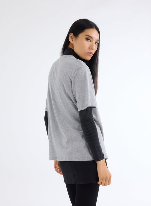 Grey Round Neck Short Sleeve T-Shirt in Deluxe Cotton - MAJESTIC FILATURES