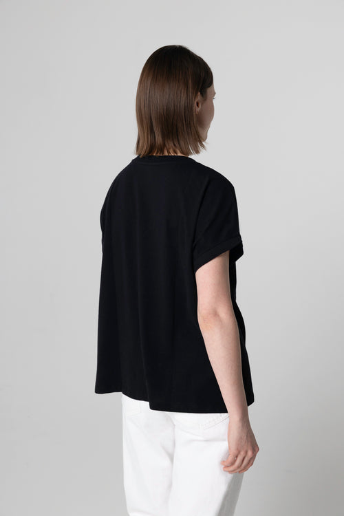 Black V-neck Short-Sleeve Organic Cotton T-shirt - MAJESTIC FILATURES