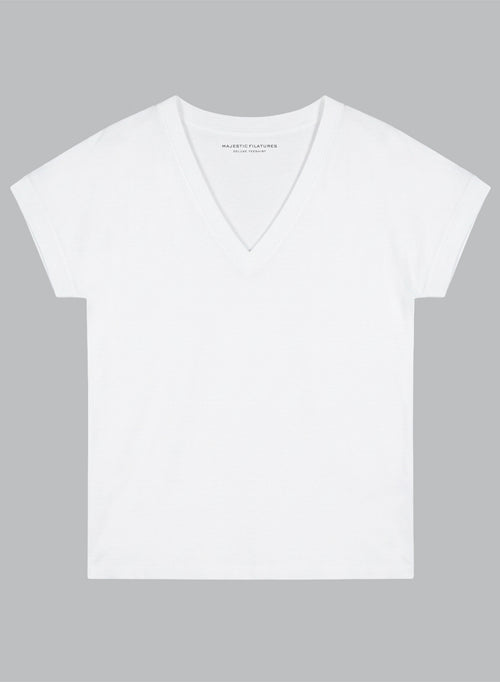T-shirt Blanc Col V Manches Courtes en Coton Organique - MAJESTIC FILATURES