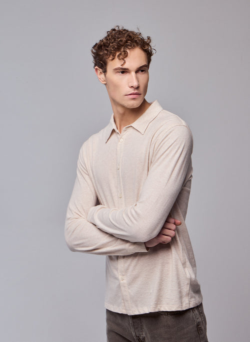 Chemise Beige Chemise Manches Longues en Coton organique - MAJESTIC FILATURES