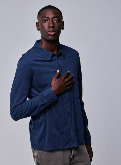 Blue Shirt Long-sleeved shirt in organic cotton - MAJESTIC FILATURES