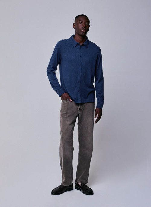 Blue Shirt Long-sleeved shirt in organic cotton - MAJESTIC FILATURES