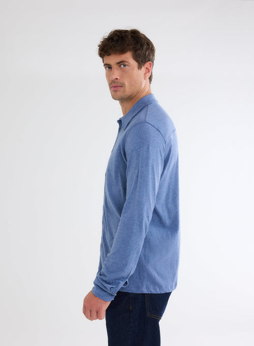 Blue Long Sleeve Shirt in Deluxe Cotton - MAJESTIC FILATURES