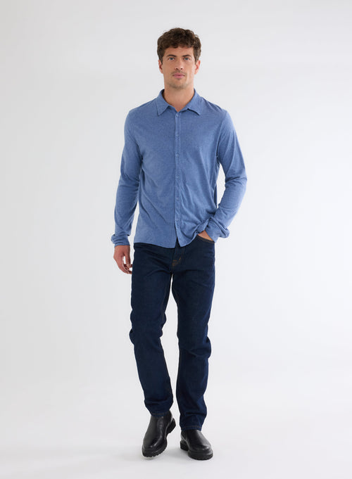 Blue Long Sleeve Shirt in Deluxe Cotton - MAJESTIC FILATURES