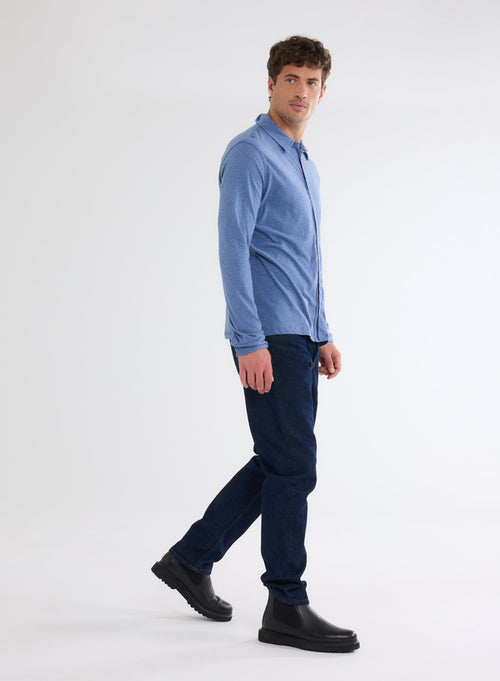 Blue Long Sleeve Shirt in Deluxe Cotton - MAJESTIC FILATURES