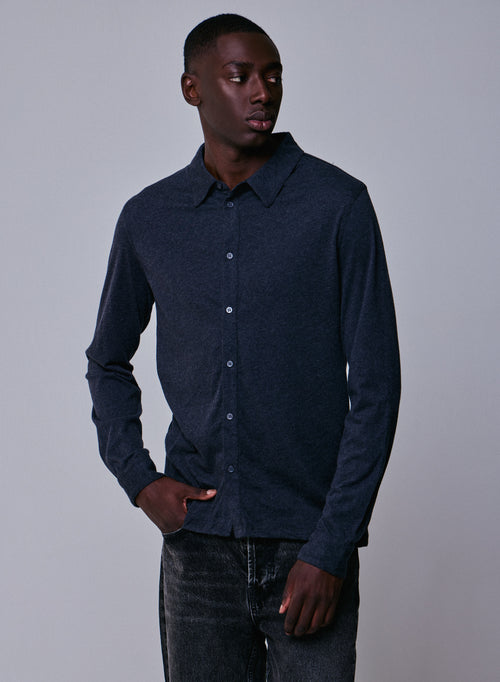 Chemise Noire Chinée Manches Longues en Deluxe Coton - MAJESTIC FILATURES