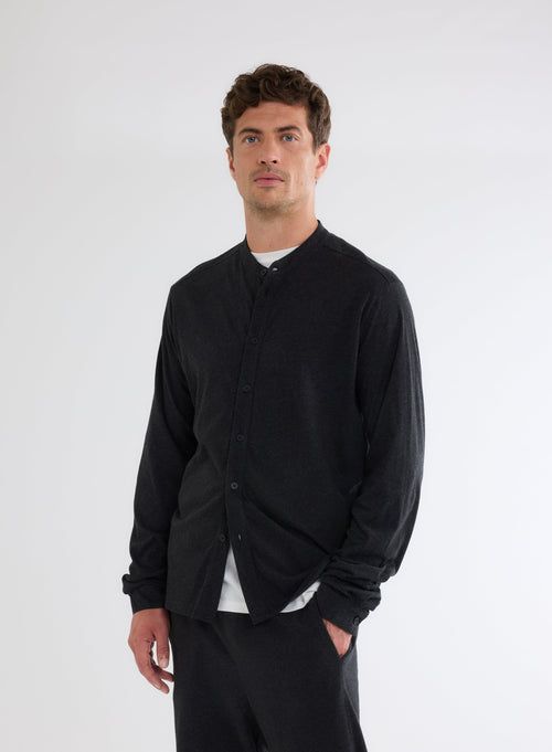 Black Long Sleeve Shirt in Deluxe Cotton - MAJESTIC FILATURES