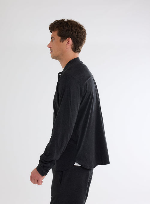 Black Long Sleeve Shirt in Deluxe Cotton - MAJESTIC FILATURES