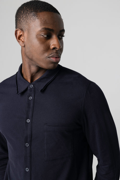 Chemise Marine Col Chemise Manches Longues en Coton Organique - MAJESTIC FILATURES