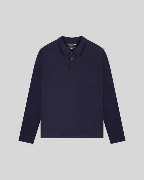 Navy polo shirt Long sleeve polo shirt in organic cotton - MAJESTIC FILATURES