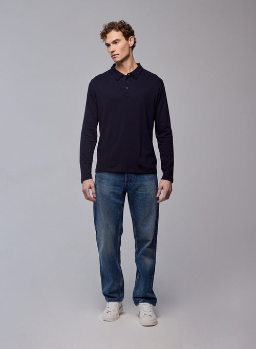 Navy polo shirt Long sleeve polo shirt in organic cotton - MAJESTIC FILATURES