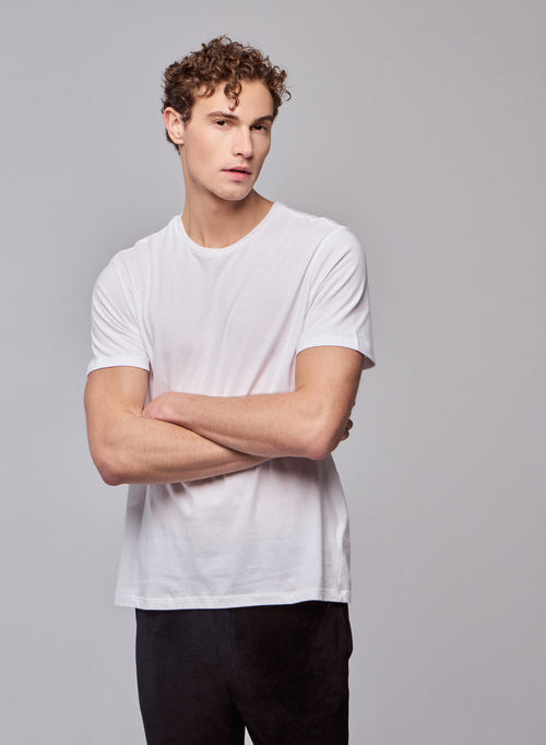 T-shirt Blanc Julien Col Rond Manches Courtes en Deluxe Coton - MAJESTIC FILATURES