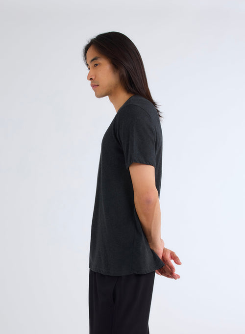 Julien Black Heather T-shirt Round Neck Short Sleeves in Deluxe Cotton - MAJESTIC FILATURES