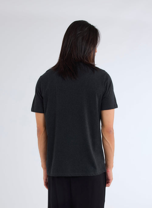 Julien Black Heather T-shirt Round Neck Short Sleeves in Deluxe Cotton - MAJESTIC FILATURES