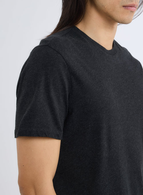 Julien Black Heather T-shirt Round Neck Short Sleeves in Deluxe Cotton - MAJESTIC FILATURES