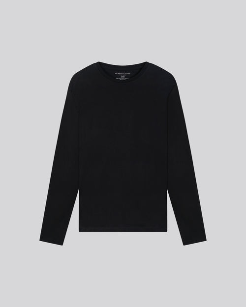T-shirt Noir James col rond manches longues en Deluxe Coton - MAJESTIC FILATURES