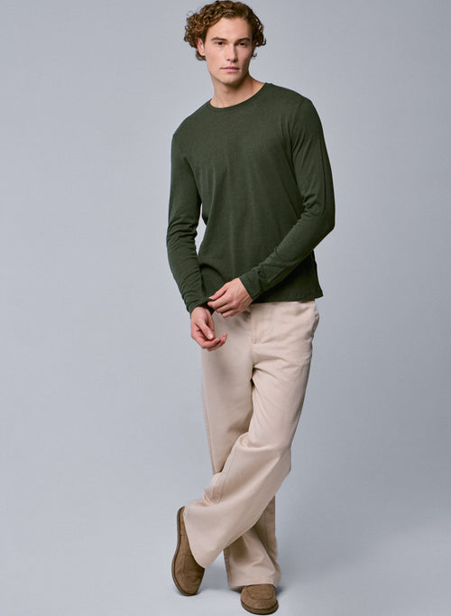T-shirt Vert Col Rond Manches Longues en Coton organique - MAJESTIC FILATURES