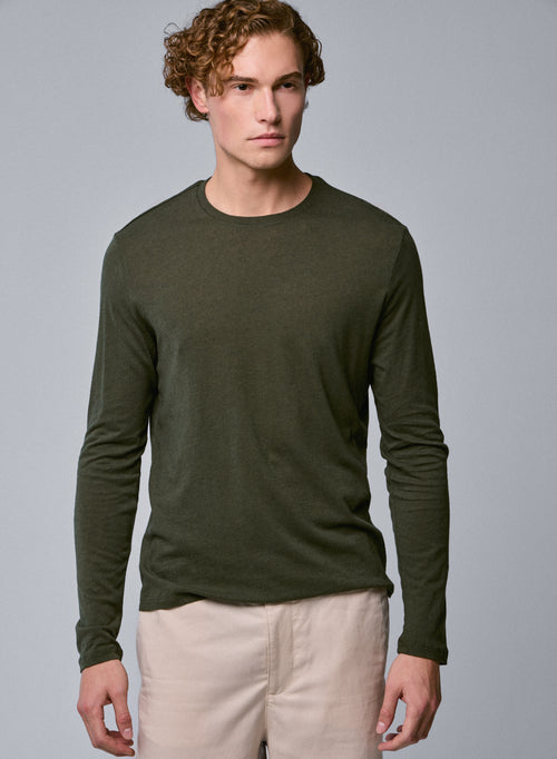 T-shirt Vert Col Rond Manches Longues en Coton organique - MAJESTIC FILATURES