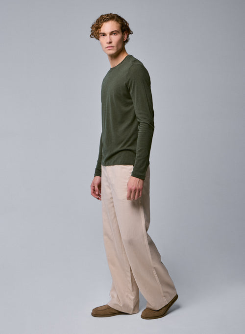 T-shirt Vert Col Rond Manches Longues en Coton organique - MAJESTIC FILATURES