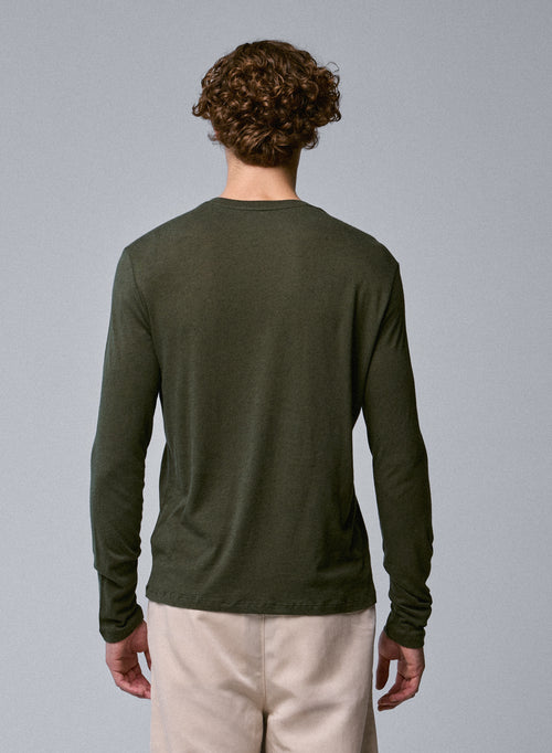 T-shirt Vert Col Rond Manches Longues en Coton organique - MAJESTIC FILATURES