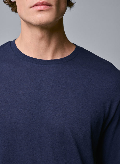 T-shirt Bleu Col Rond Manches Longues en Coton organique - MAJESTIC FILATURES