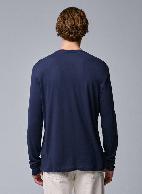 T-shirt Bleu Col Rond Manches Longues en Coton organique - MAJESTIC FILATURES