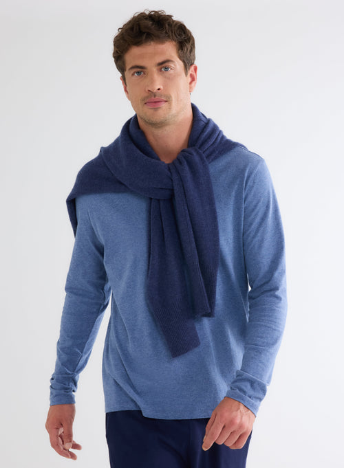 James Blue T-shirt Crew Neck Long Sleeves in Deluxe Cotton - MAJESTIC FILATURES