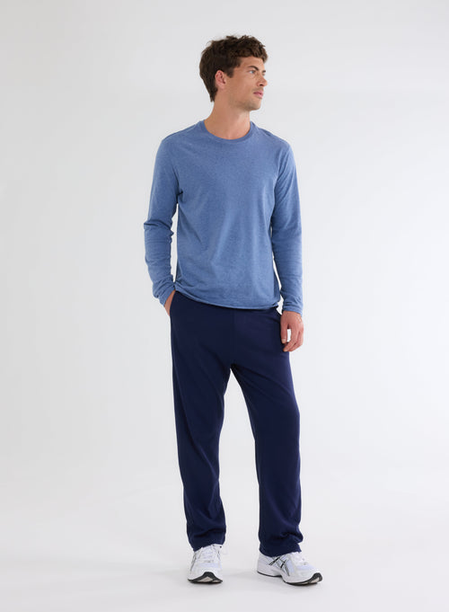 James Blue T-shirt Crew Neck Long Sleeves in Deluxe Cotton - MAJESTIC FILATURES